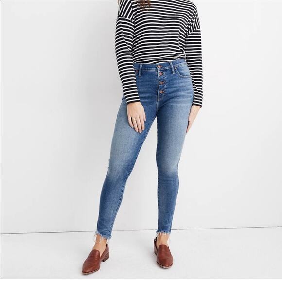 Madewell 10 Skinny Jean Button Fly Raw Hem Size 34 - Picture 1 of 6